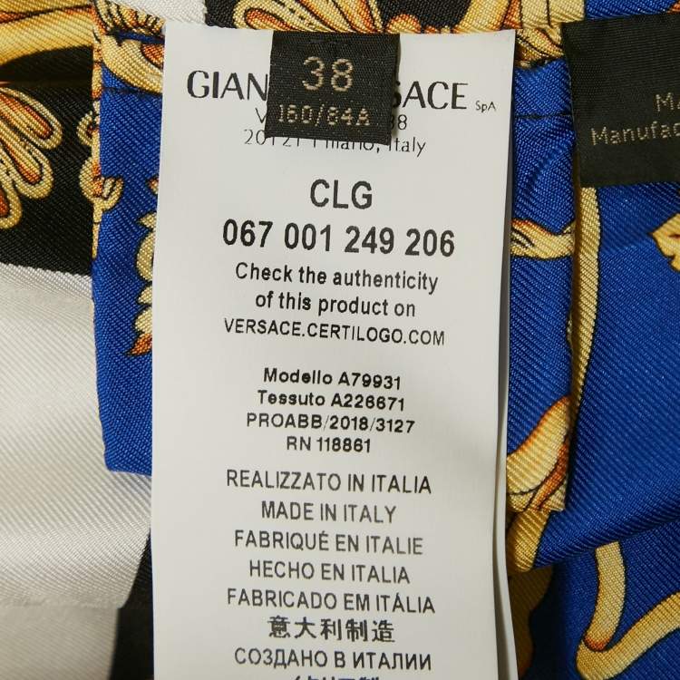 Pre Owned Versace Blue Baroque Print Silk Puffer Down Jacket S 