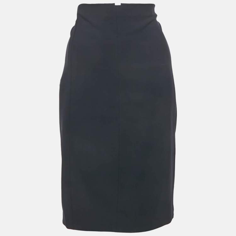 Pre Owned Versace Navy Blue Knit Knee Length Skirt L