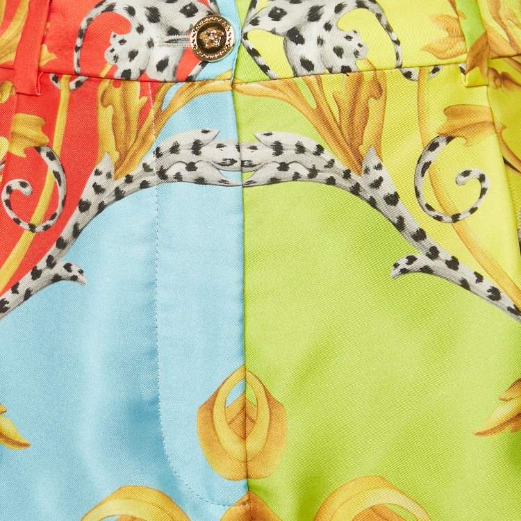 Pre Owned Versace Multicolor Barocco Acanthus Print Satin Shorts S