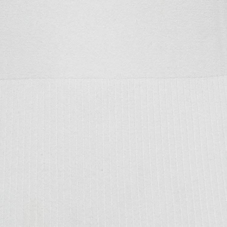 Pre Owned Versace White Floral Print Mesh and Knit Flared Midi Dress L