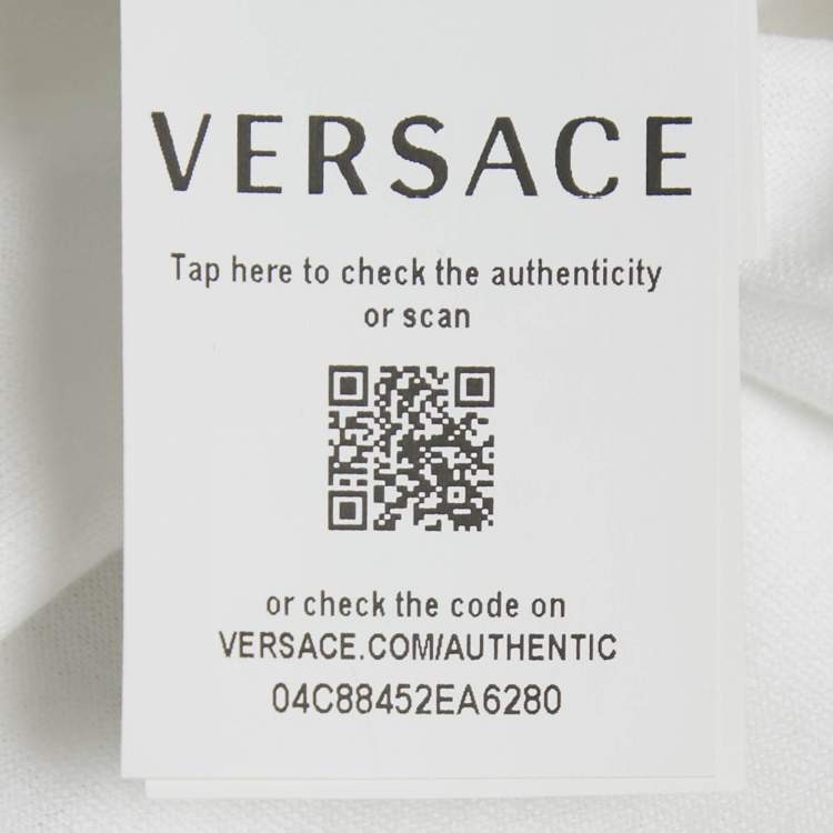 Pre Owned Versace White Logo and Pin Print Cotton Crew Neck T-Shirt M