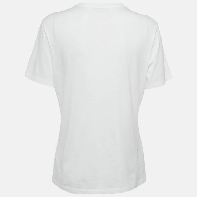 Pre Owned Versace White Logo and Pin Print Cotton Crew Neck T-Shirt M