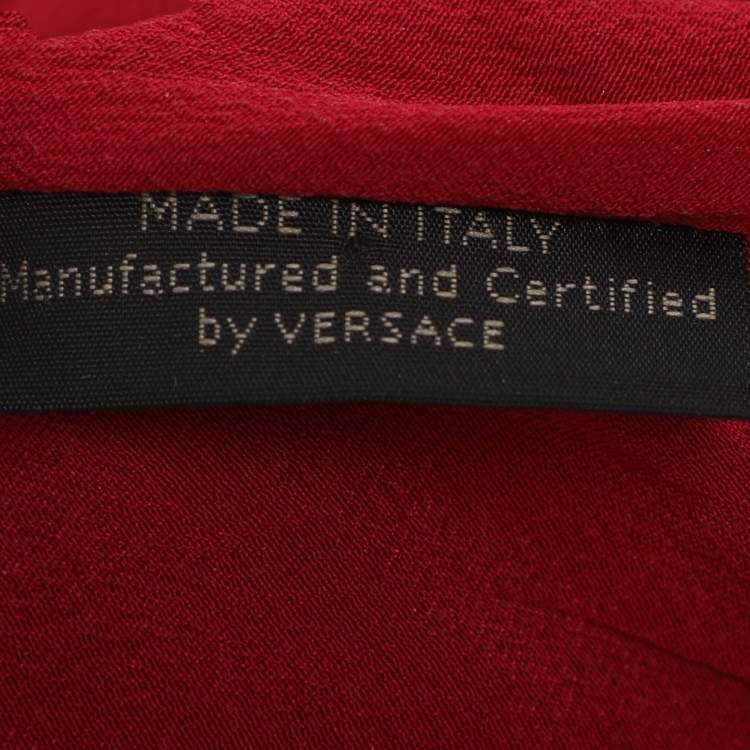 Pre Owned Versace Red Silk Embellished One Off Shoulder Dress M