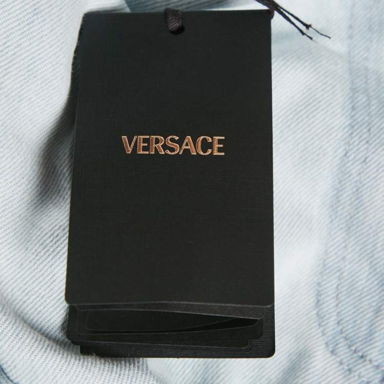 Pre Owned Versace Light Blue Stone Washed Denim Medusa 95' Straight Fit Jeans M Waist 27" 