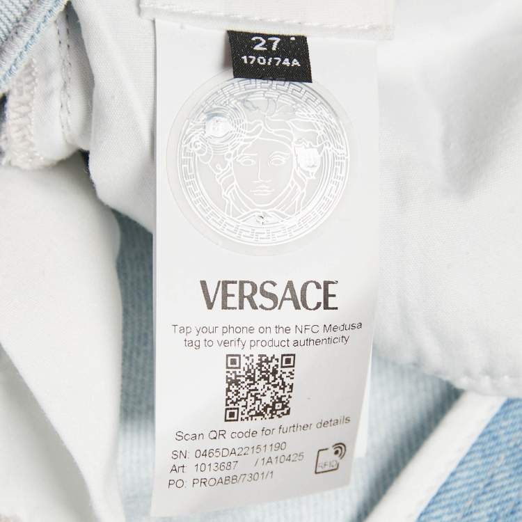Pre Owned Versace Light Blue Stone Washed Denim Medusa 95' Straight Fit Jeans M Waist 27" 