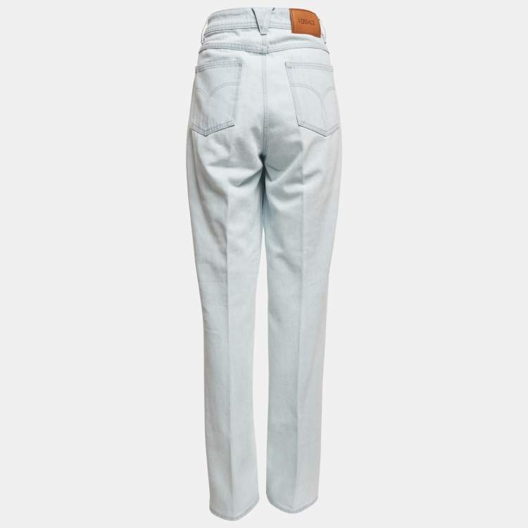 Pre Owned Versace Light Blue Stone Washed Denim Medusa 95' Straight Fit Jeans M Waist 27" 
