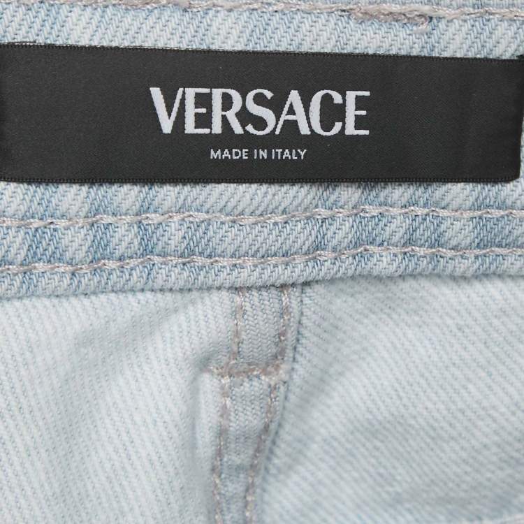 Pre Owned Versace Light Blue Stone Washed Denim Medusa 95' Straight Fit Jeans M Waist 27" 