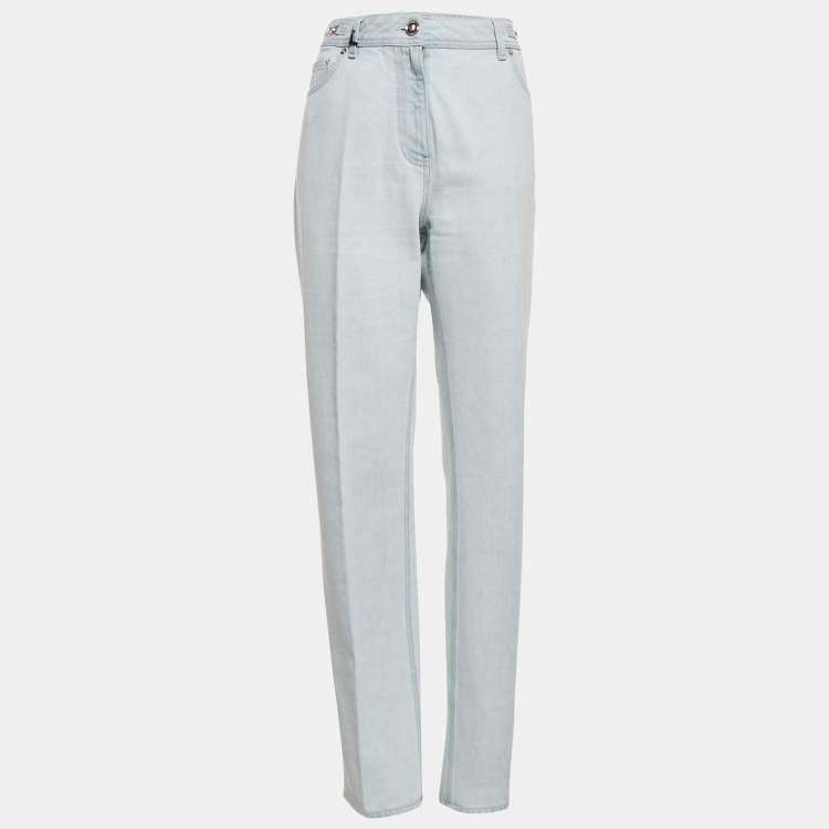 Pre Owned Versace Light Blue Stone Washed Denim Medusa 95' Straight Fit Jeans M Waist 27" 