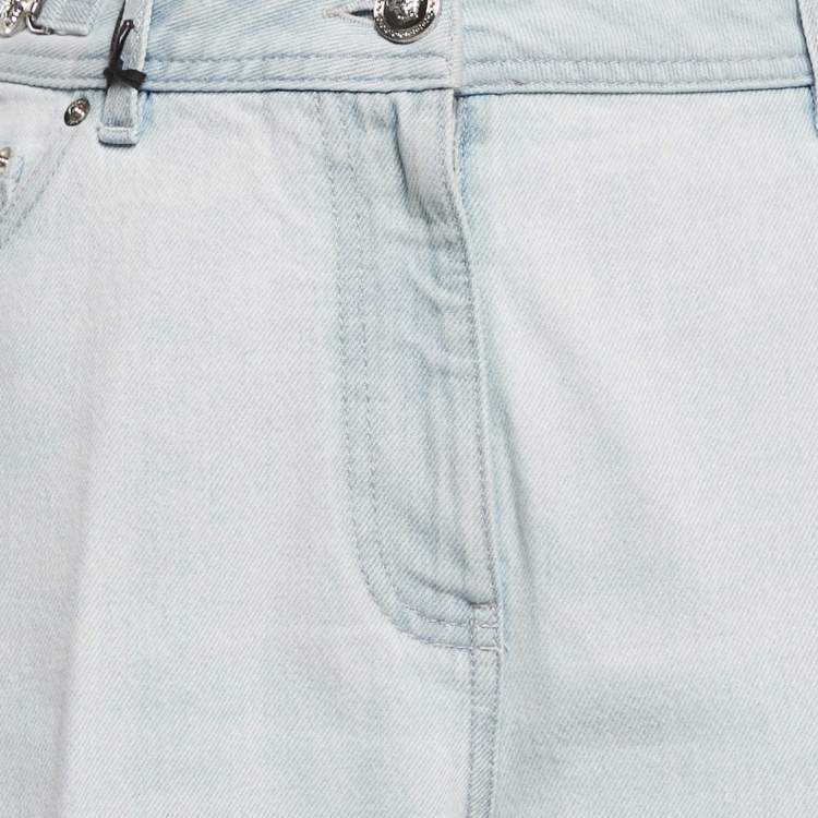 Pre Owned Versace Light Blue Stone Washed Denim Medusa 95' Straight Fit Jeans M Waist 27" 
