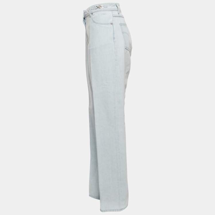 Pre Owned Versace Light Blue Stone Washed Denim Medusa 95' Straight Fit Jeans M Waist 27" 