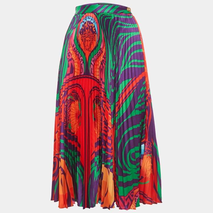 Pre Owned Versace Multicolor Printed Plisse Midi Dress M