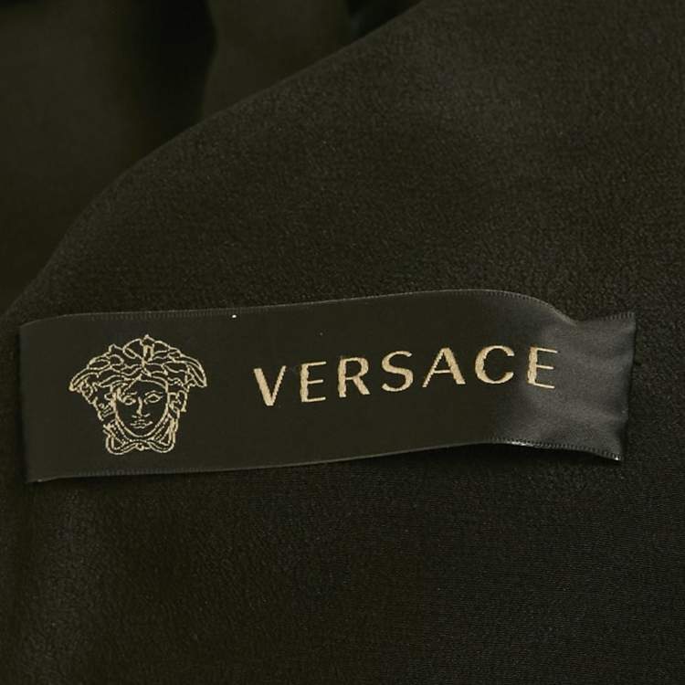 Pre Owned  Versace Black Silk Cut Out Neck Paneled Mini Dress L