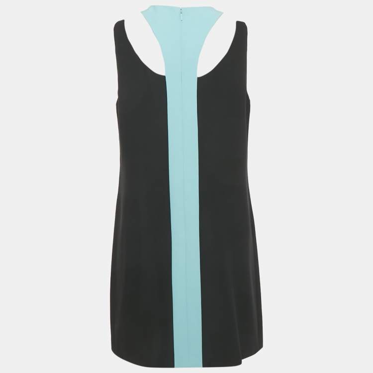 Pre Owned  Versace Black Silk Cut Out Neck Paneled Mini Dress L