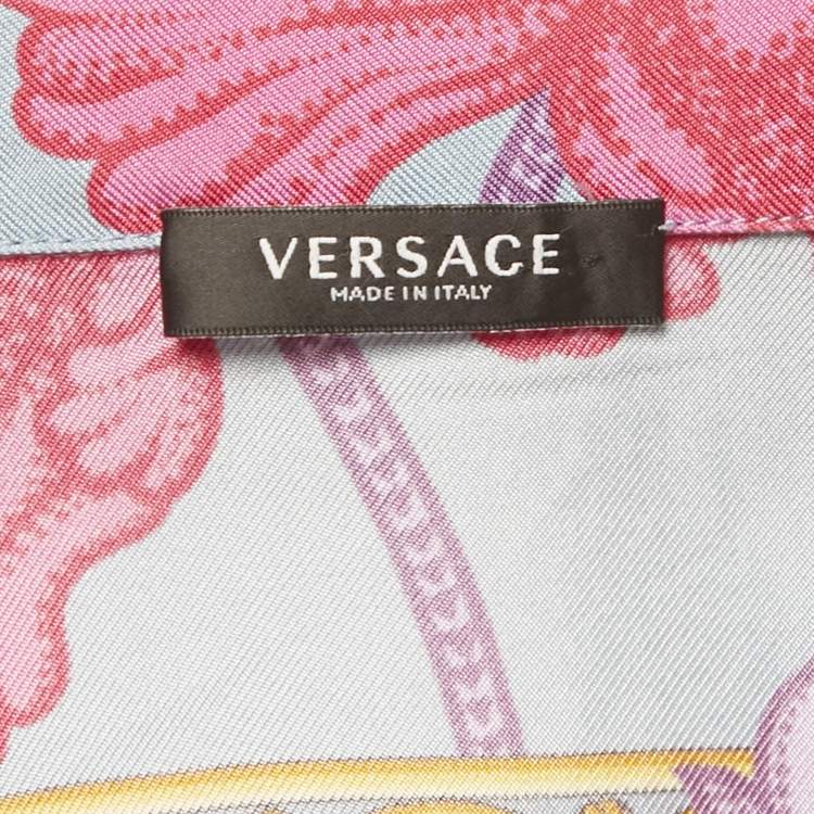 Pre Owned Versace Blue/Pink Floral Print Silk Shirt and Pants Set S/M