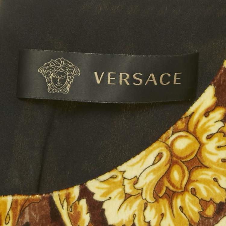 Pre Owned Versace Brown Printed Velvet Sleeveless Mini Dress L