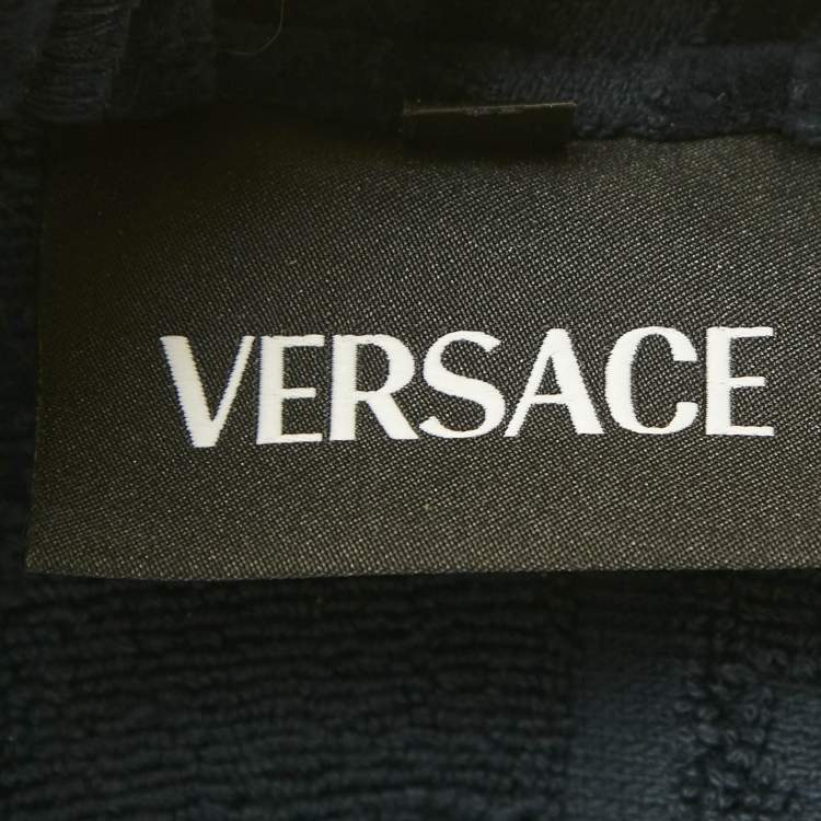 Pre Owned Versace Navy Blue Monogram Medusa Amplified Terry Bathrobe S 