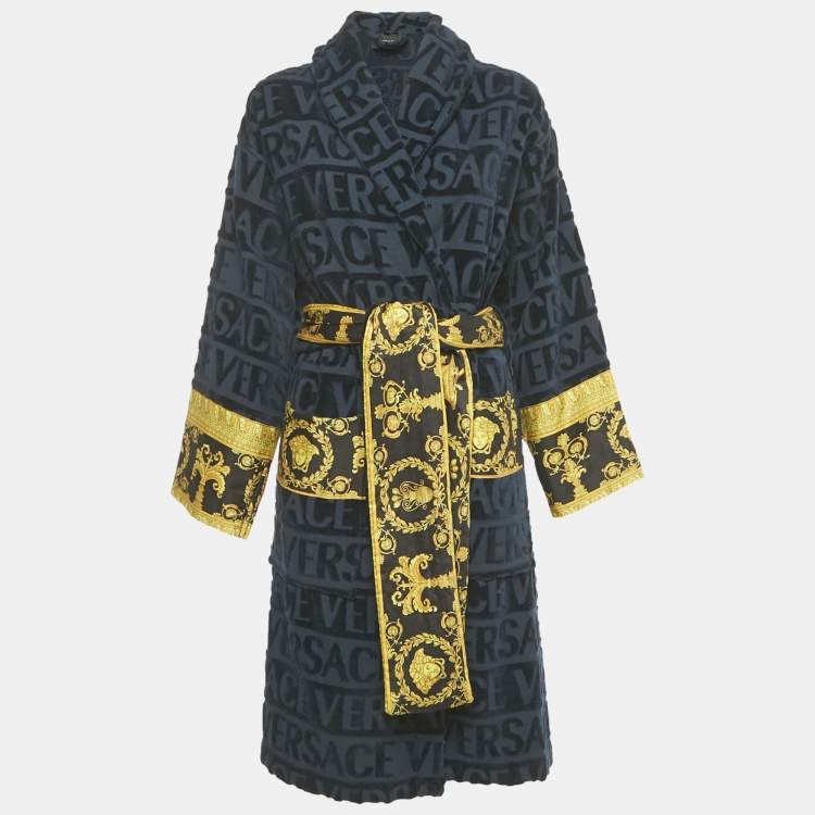 Pre Owned Versace Navy Blue Monogram Medusa Amplified Terry Bathrobe S 