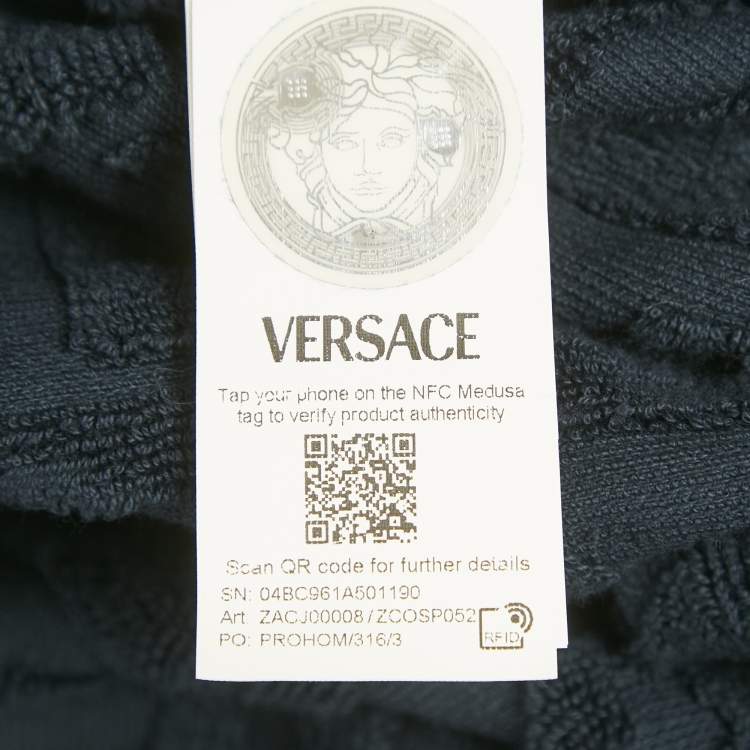 Pre Owned Versace Navy Blue Monogram Medusa Amplified Terry Bathrobe S 