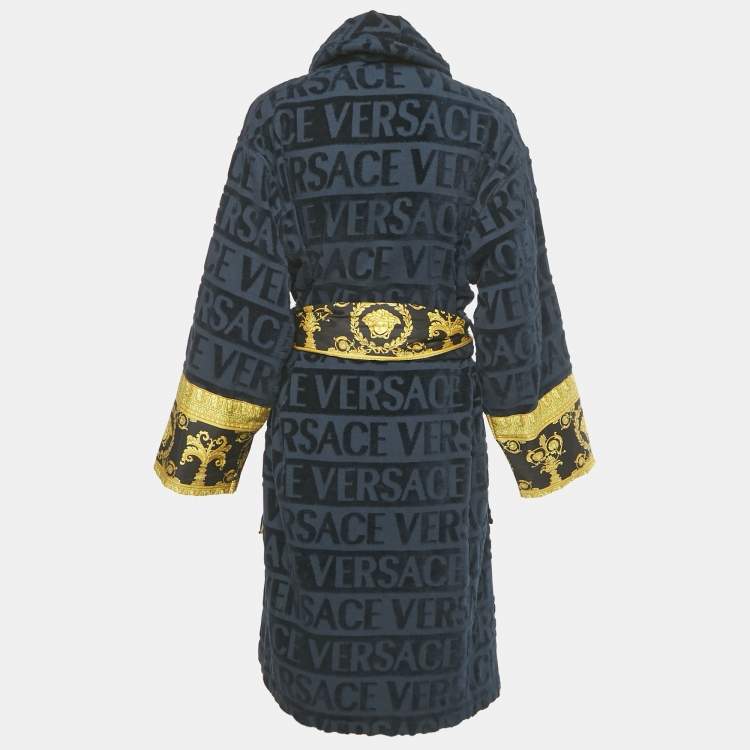 Pre Owned Versace Navy Blue Monogram Medusa Amplified Terry Bathrobe S 