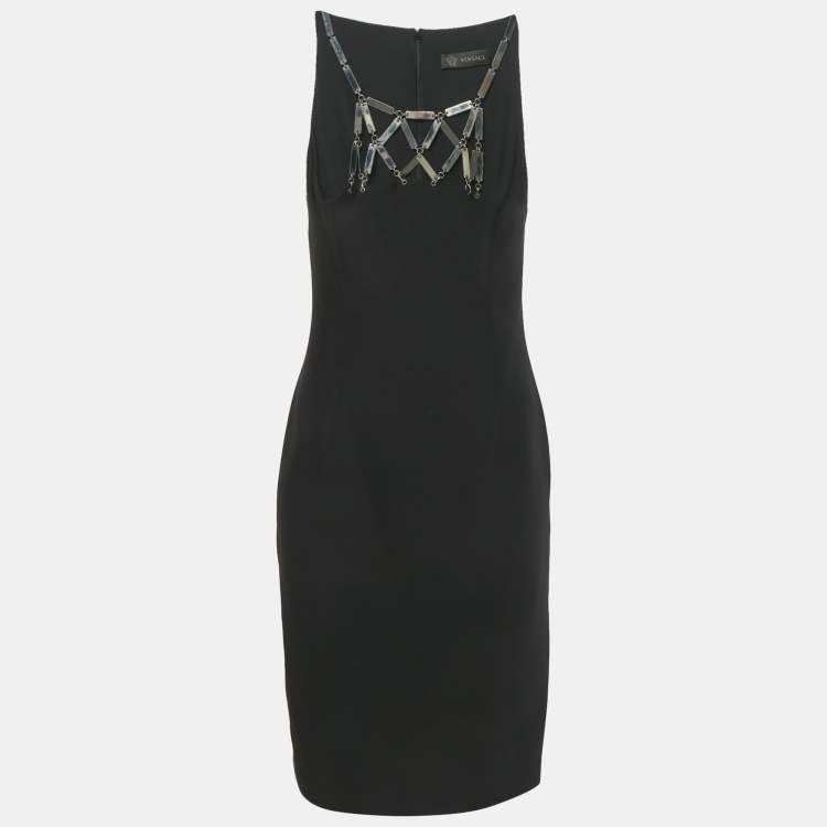Pre Owned Versace Black Silk Metal Detail Short Dress S