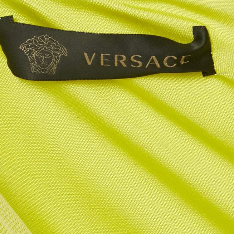 Pre Owned  Versace Neon Yellow Embellished Detail Mesh & Jersey Short Dress M 