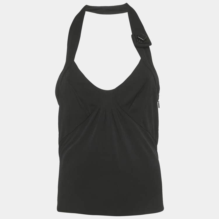 Pre Owned Versace Black Jersey Halter Neck Top M
