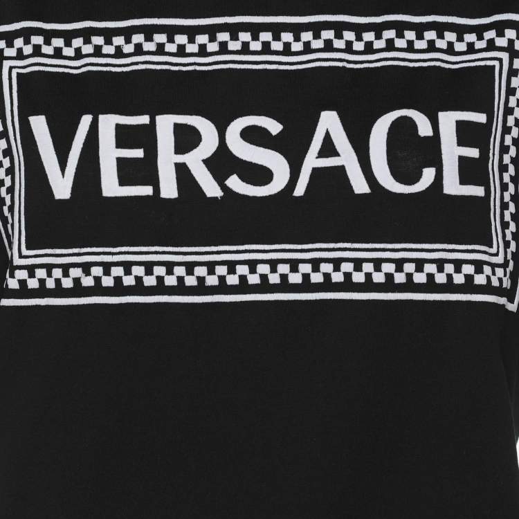 Pre Owned Versace Black Logo Embroidery Cotton Crew Neck T-Shirt M