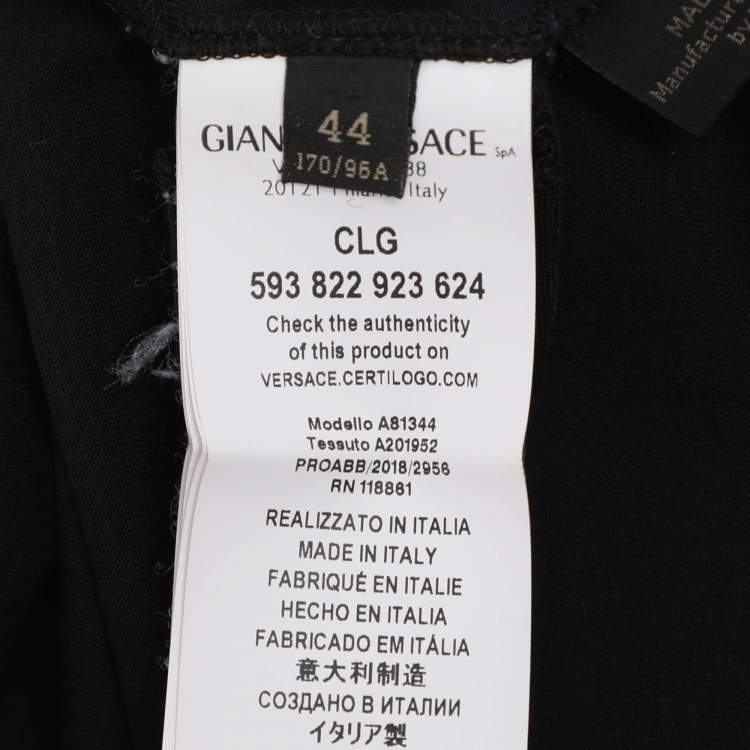 Pre Owned Versace Black Logo Embroidery Cotton Crew Neck T-Shirt M