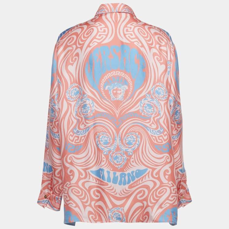 Pre Owned Versace Pink Printed Silk Medusa Music Shirt XL  