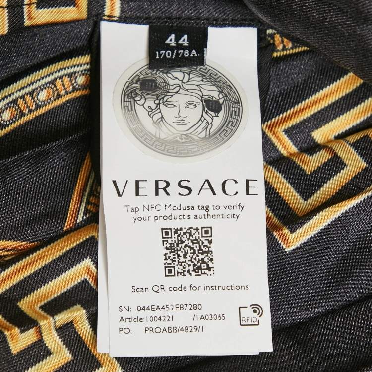 Pre Owned Versace Black La Coupe des Dieux Print Silk Pleated Midi Skirt M