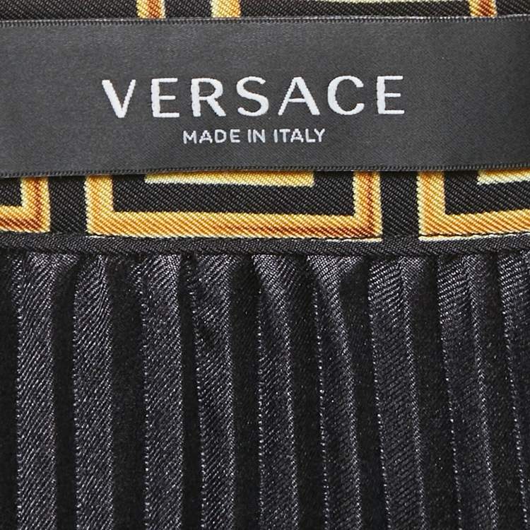 Pre Owned Versace Black La Coupe des Dieux Print Silk Pleated Midi Skirt M
