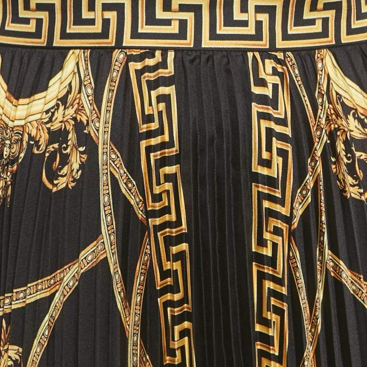 Pre Owned Versace Black La Coupe des Dieux Print Silk Pleated Midi Skirt M