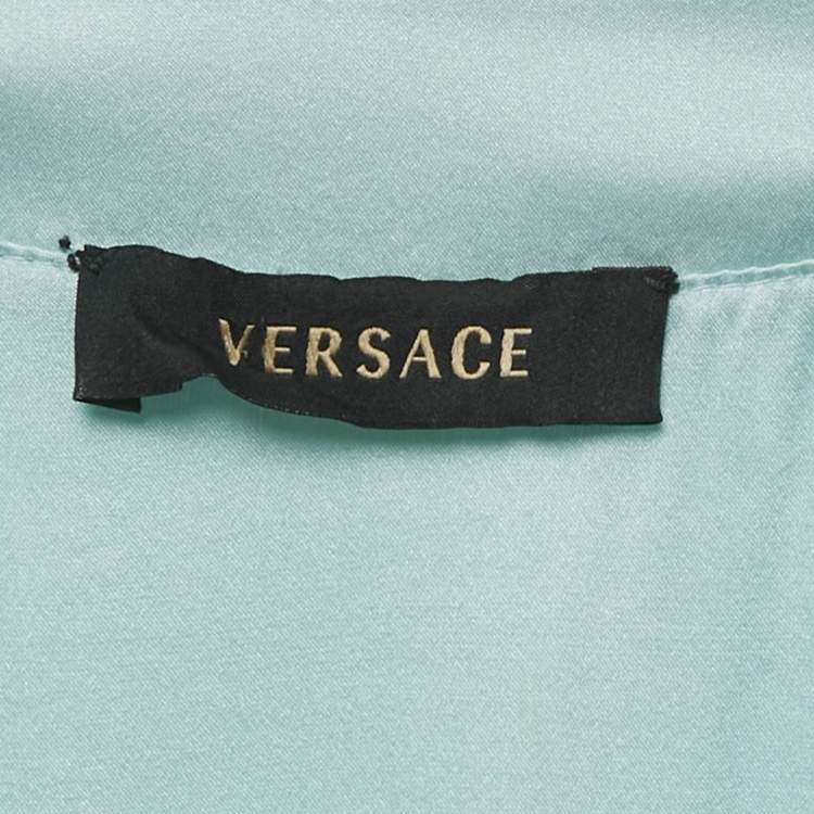 Pre Owned Versace Mint Green Satin V-Neck Short Dress S