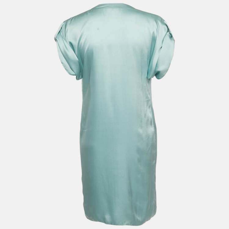 Pre Owned Versace Mint Green Satin V-Neck Short Dress S