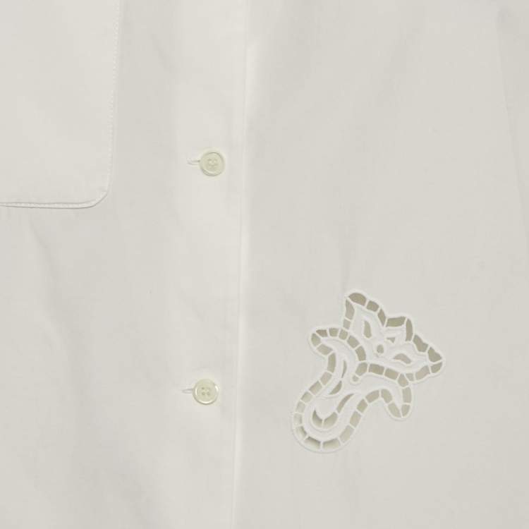 مملوكة مسبقًا Versace White Cotton Poplin Short Sleeve Sangallo Shirt S