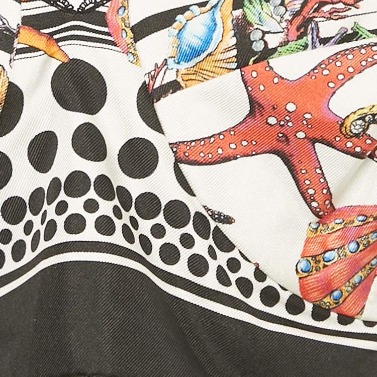 Pre Owned Versace Multicolor Printed Satin Silk Lace Trimmed Crop Top L
