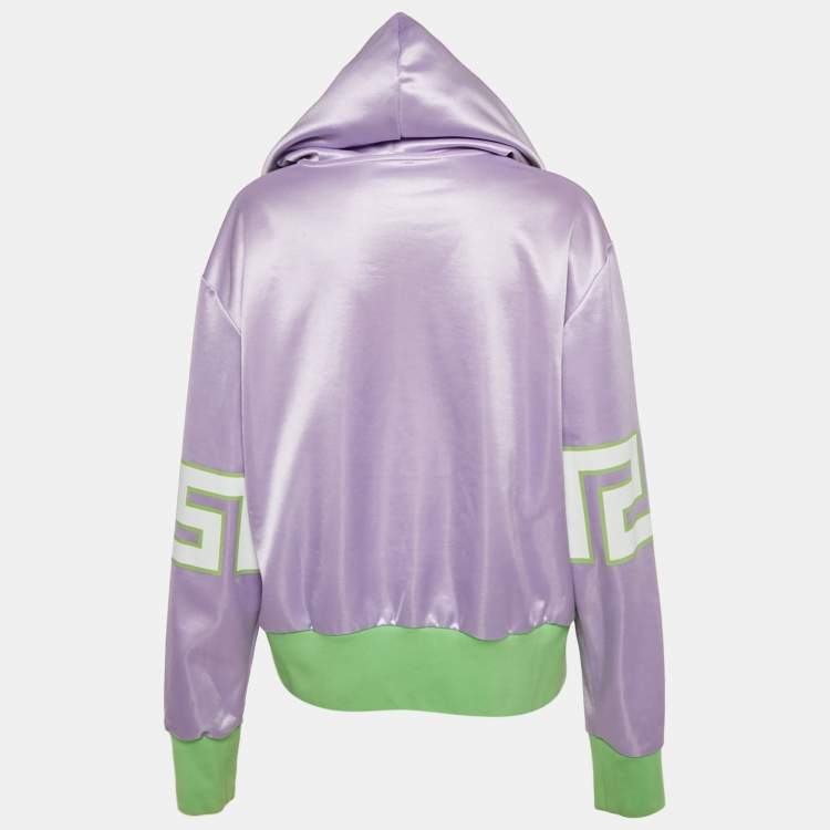 Pre Owned Versace Lilac /Green Baroque Mosaic Print Cotton Hooded Sweatshirt M 