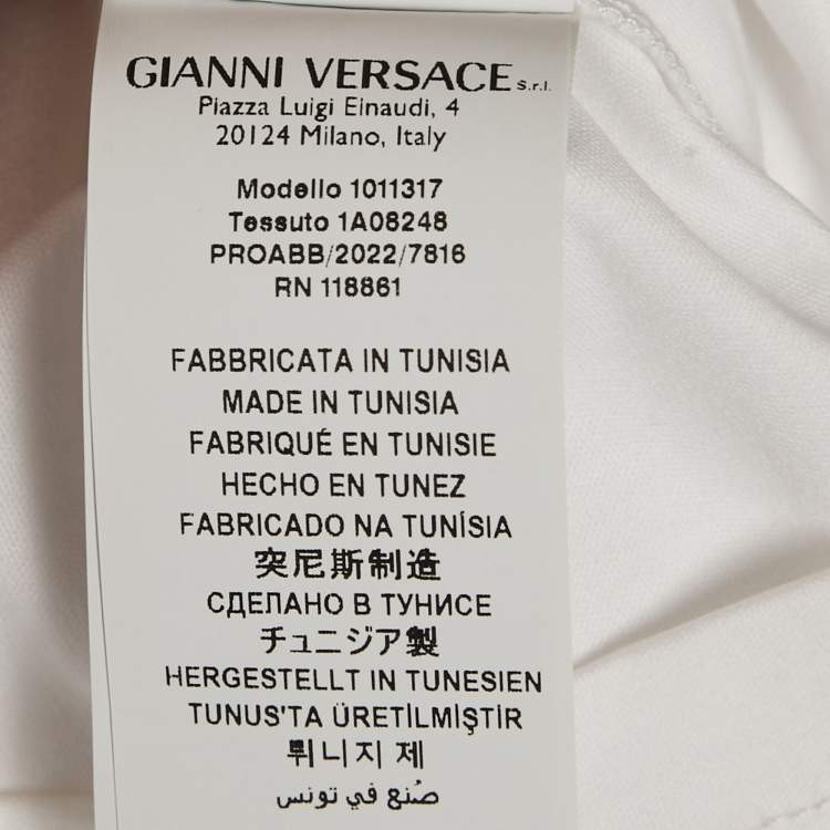 Pre Owned Versace White Cotton Medusa Butterfly Embellished Crew Neck T-Shirt M