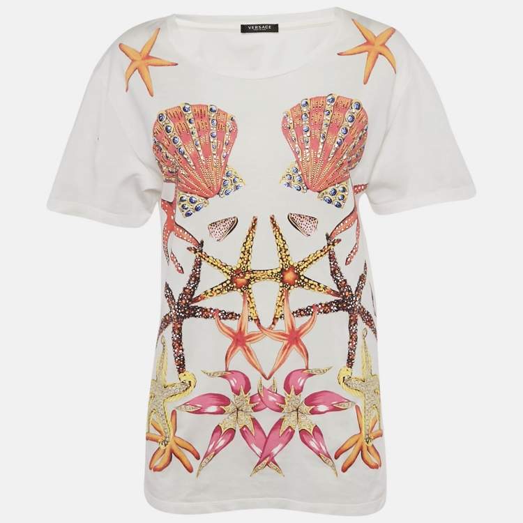Pre Owned Versace White Cotton Tresor De La Mer Crew Neck T-Shirt S