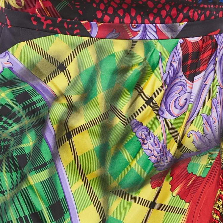 Pre Owned Versace Multicolor Printed Silk Fringed Short Skirt L