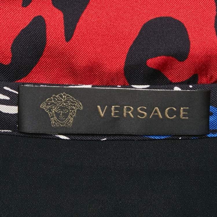 Pre Owned Versace Multicolor Printed Silk Fringed Short Skirt L