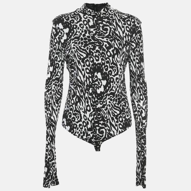 Pre Owned Versace Black/White Printed Jersey Bodysuit L