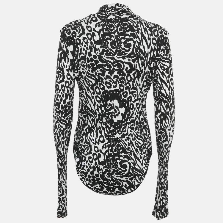 Pre Owned Versace Black/White Printed Jersey Bodysuit L