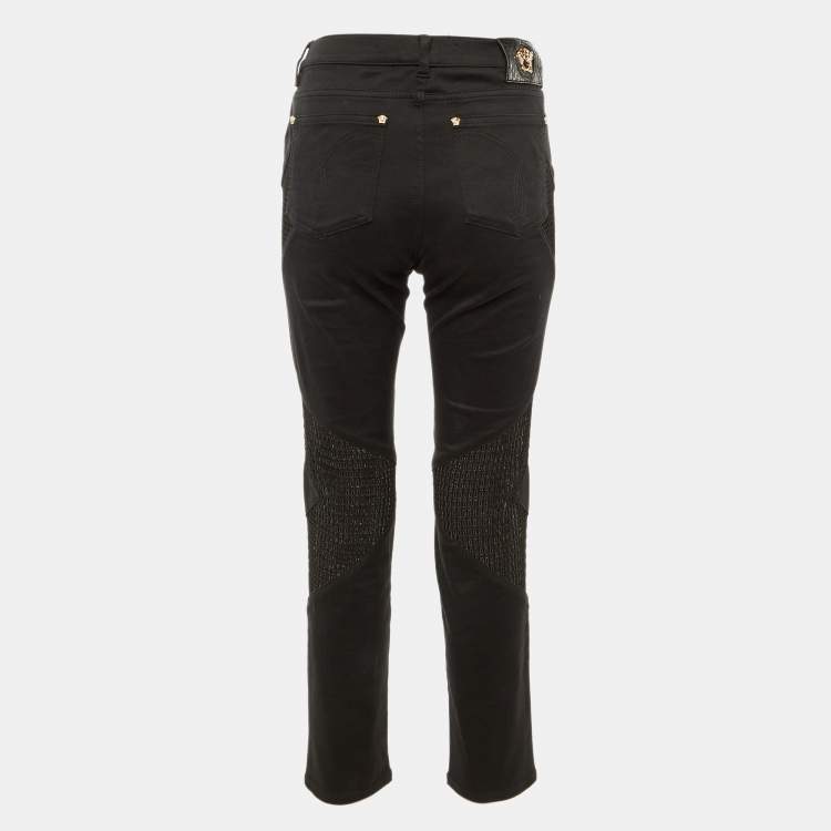 Pre Owned Versace Black Denim & Mesh Paneled Slim Fit Jeans M/Waist 31" 
