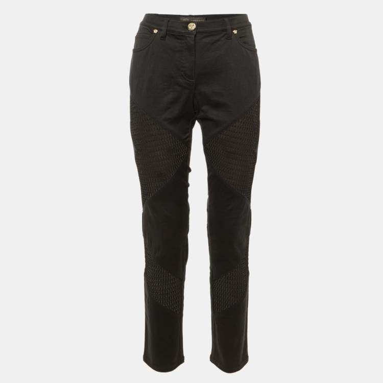 Pre Owned Versace Black Denim & Mesh Paneled Slim Fit Jeans M/Waist 31" 