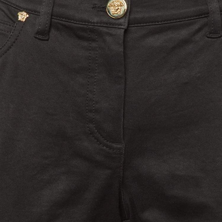 Pre Owned Versace Black Denim & Mesh Paneled Slim Fit Jeans M/Waist 31" 