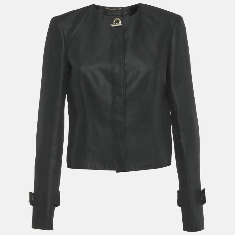Pre Owned Versace Black Cotton Blend Button Front Jacket M