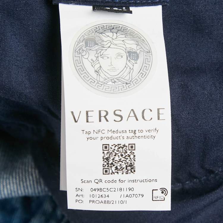 Pre Owned Versace Blue Washed High Rise Denim Straight Leg Jeans M Waist 30"