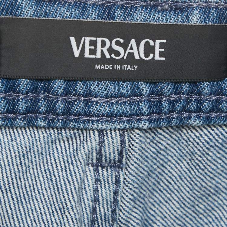 Pre Owned Versace Blue Washed High Rise Denim Straight Leg Jeans M Waist 30"