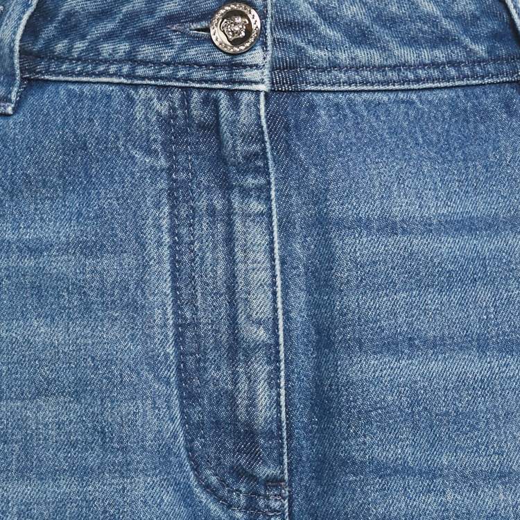 Pre Owned Versace Blue Washed High Rise Denim Straight Leg Jeans M Waist 30"